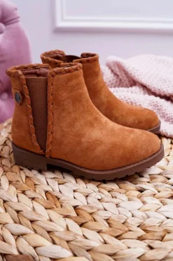 Discount Boto Młodzieżowe Botki Płaski Obcas Camel Sicarro