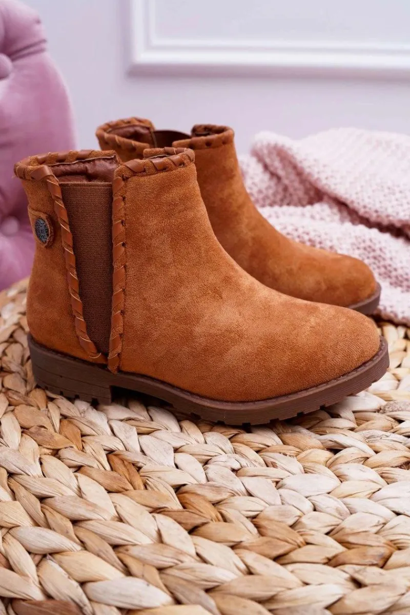 Discount Boto Młodzieżowe Botki Płaski Obcas Camel Sicarro