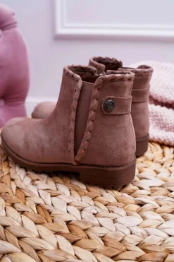 Clearance Młodzieżowe Botki Płaski Obcas Khaki Sicarro Dzieci Dziewczęce