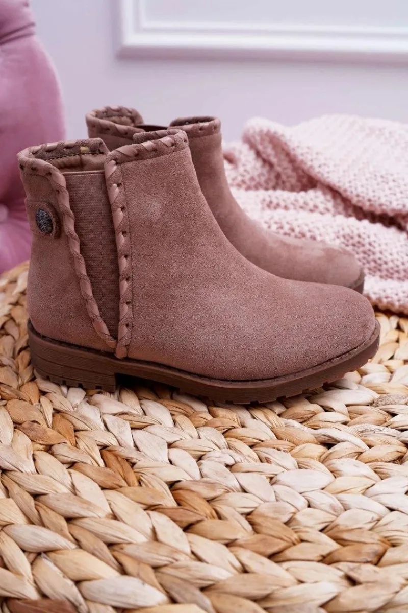 Clearance Młodzieżowe Botki Płaski Obcas Khaki Sicarro Dzieci Dziewczęce