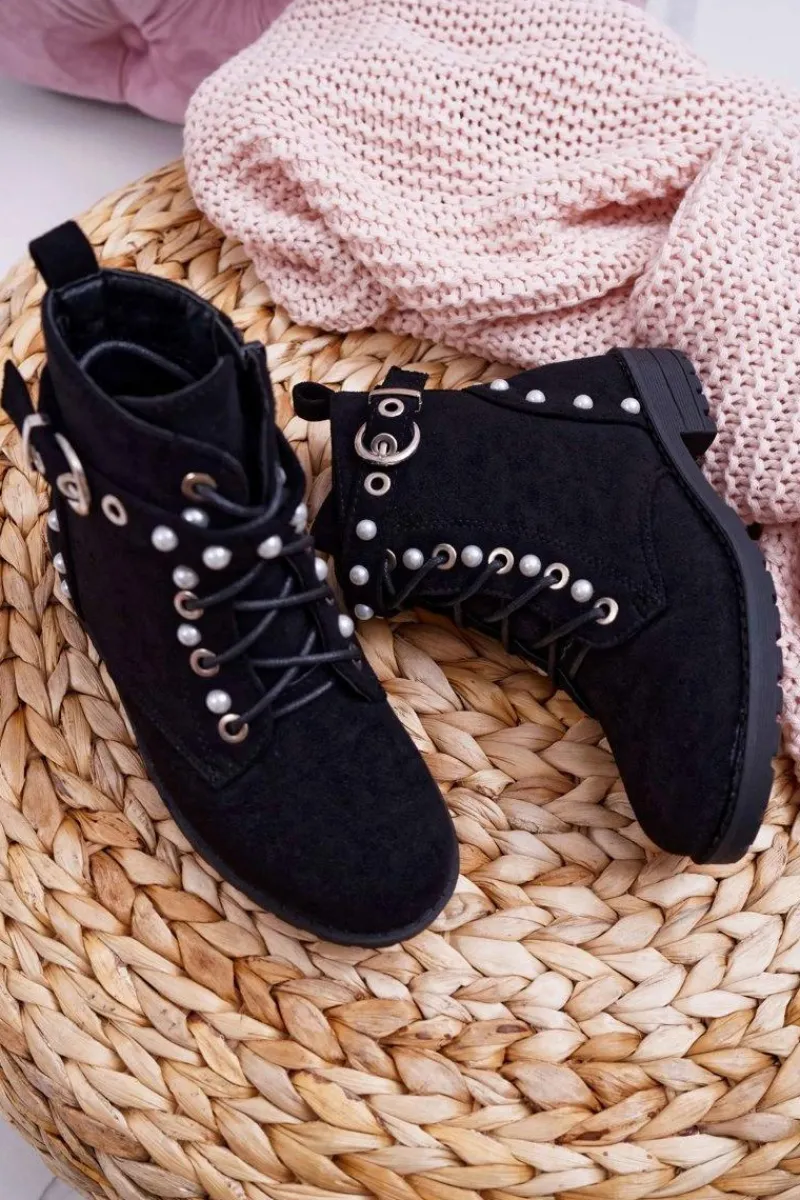 Dziewczęce>Boto Młodzieżowe Botki Perły Czarne Nargos