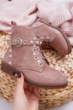 Sale Młodzieżowe Botki Perły Khaki Nargos Dzieci Dziewczęce
