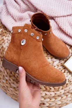 Dziewczęce>Boto Młodzieżowe Botki z Kryształkami Płaski Obcas Camel Venici