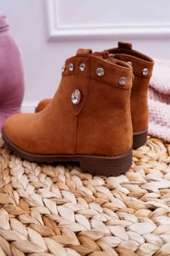 Dziewczęce>Boto Młodzieżowe Botki z Kryształkami Płaski Obcas Camel Venici