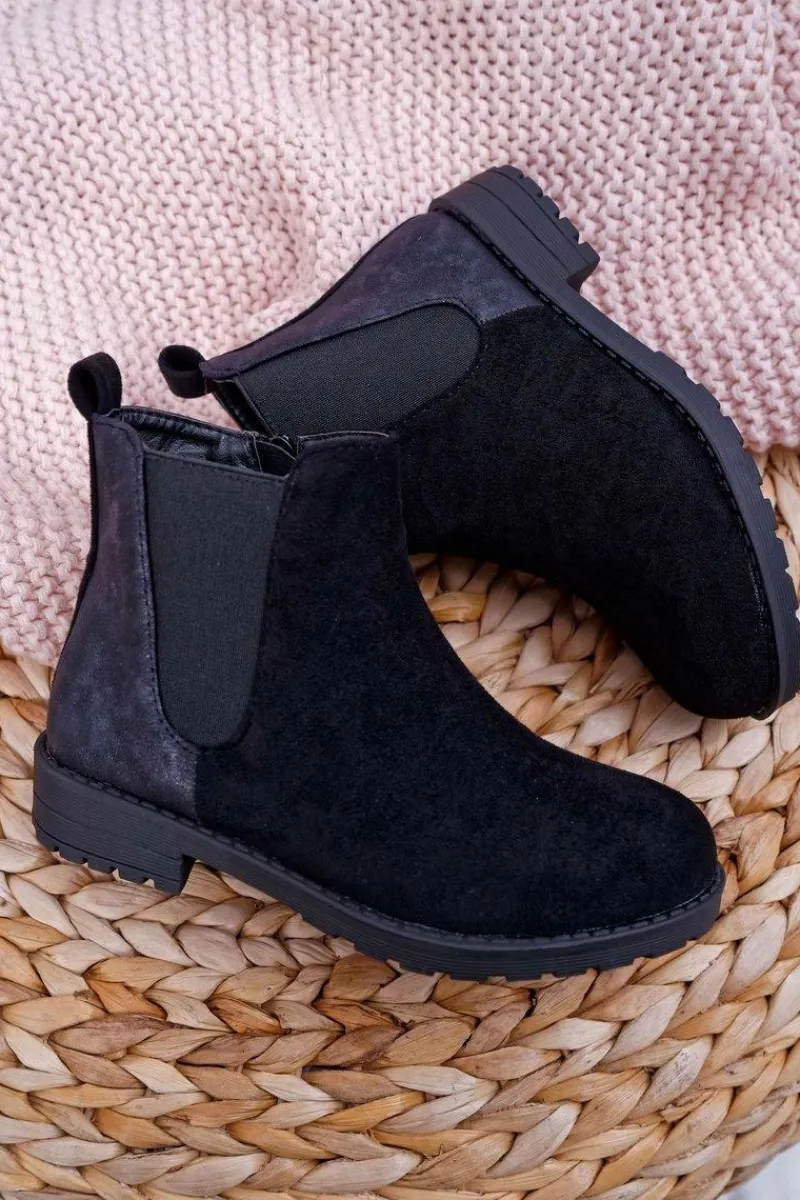 Sale Boto Młodzieżowe Botki z Płaski Obcas Czarne Mergolo