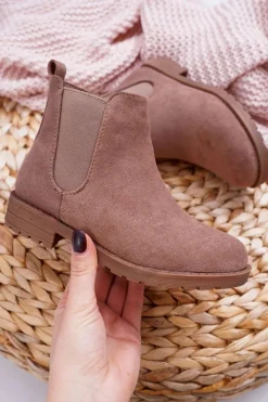 Clearance Boto Młodzieżowe Botki z Płaski Obcas Khaki Mergolo