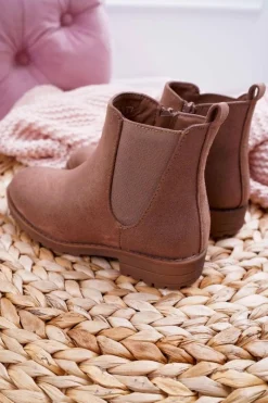 Clearance Boto Młodzieżowe Botki z Płaski Obcas Khaki Mergolo