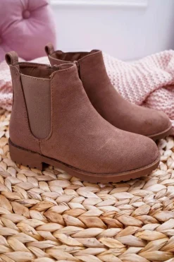 Clearance Boto Młodzieżowe Botki z Płaski Obcas Khaki Mergolo