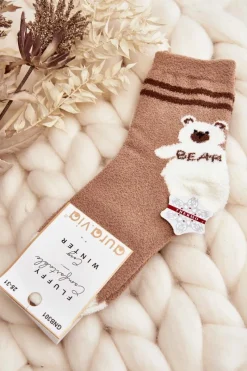 Sale Młodzieżowe Ciepłe Skarpety Z Misiem Jasnobrązowe Skarpetki|Skarpetki