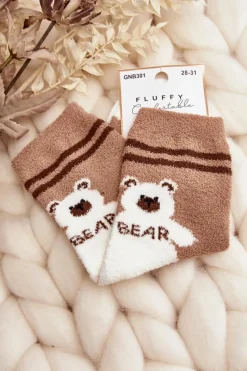 Sale Młodzieżowe Ciepłe Skarpety Z Misiem Jasnobrązowe Skarpetki|Skarpetki