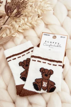 Online Aura.via Młodzieżowe Ciepłe Skarpety Z Misiem Biało-Brązowe Biały