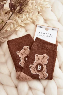 Skarpetki|Skarpetki>Aura.via Młodzieżowe Ciepłe Skarpety Z Misiem Brązowe Brązowy