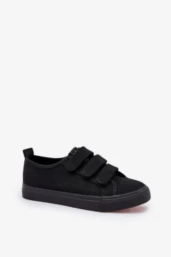 Chłopięce|Dziewczęce>Boto Młodzieżowe Niskie Trampki Na Rzep Czarne Dilan