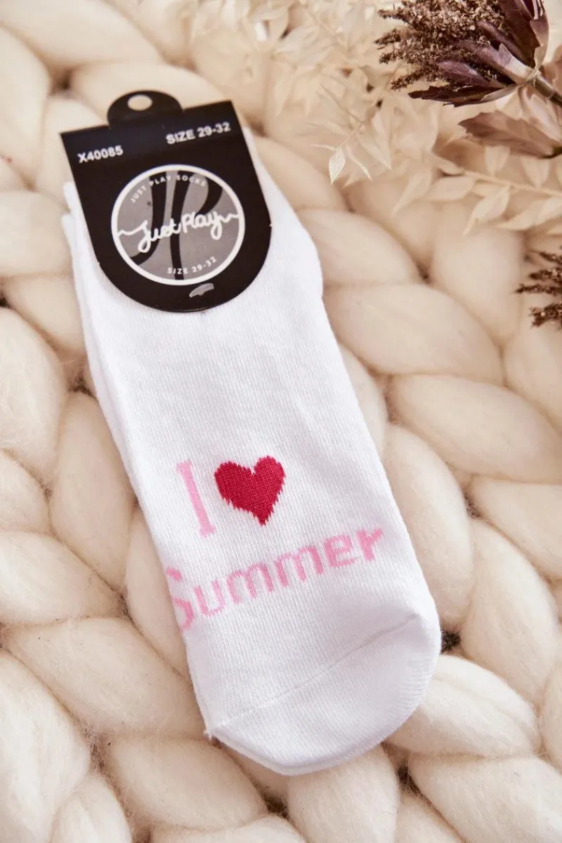 Skarpetki|Skarpetki>Just Play Młodzieżowe Skarpetki Wzór I Love Summer Białe