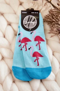 Just Play Młodzieżowe Skarpetki Wzór Trzy Flamingi Jasnoniebieskie