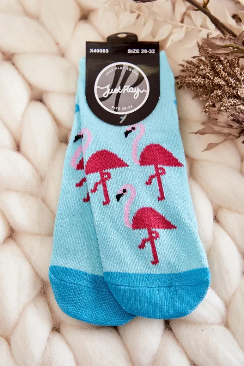 Just Play Młodzieżowe Skarpetki Wzór Trzy Flamingi Jasnoniebieskie