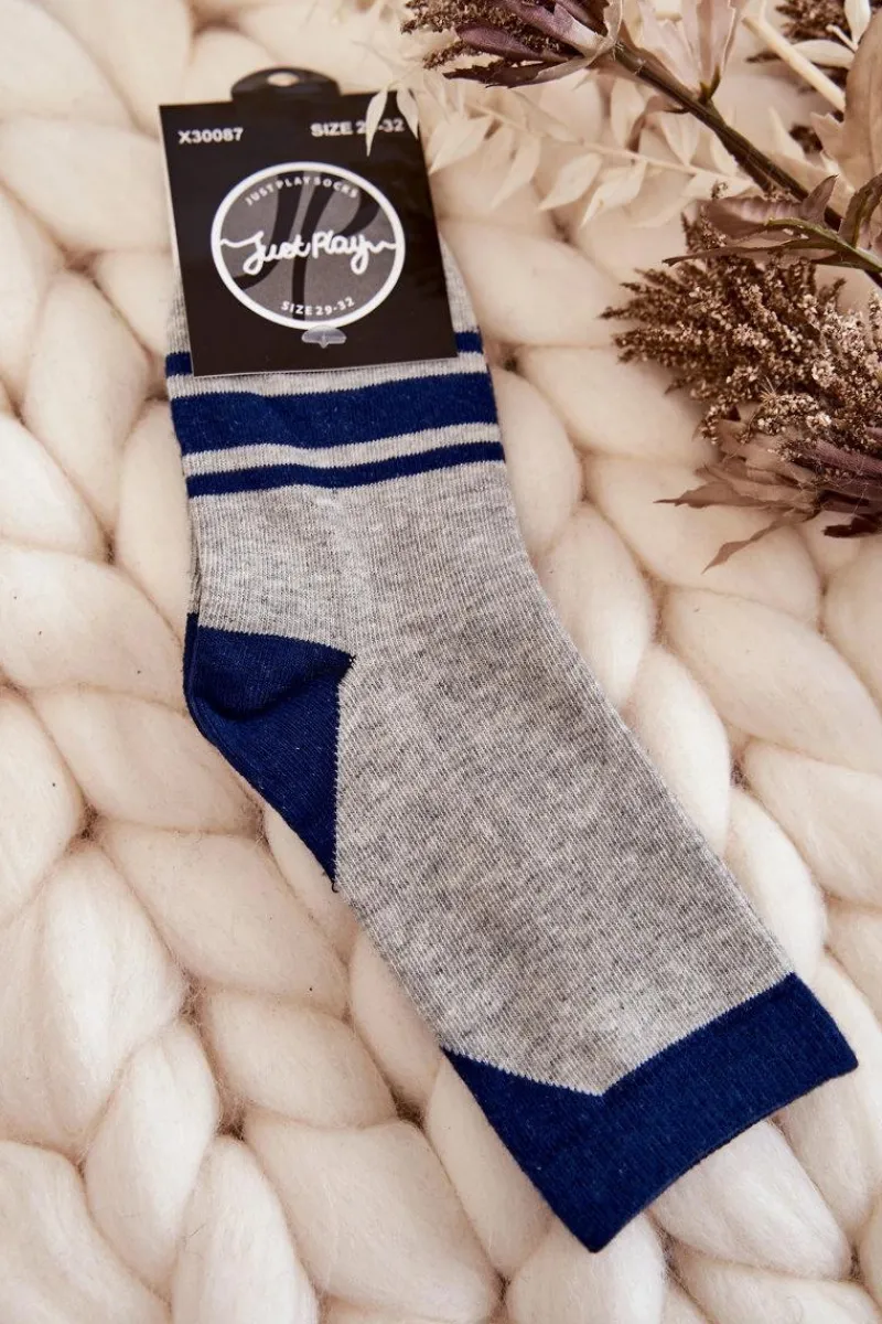 Best Młodzieżowe Skarpety Dwukolorowe Z Paskami Szaro-Granatowe Skarpetki|Skarpetki