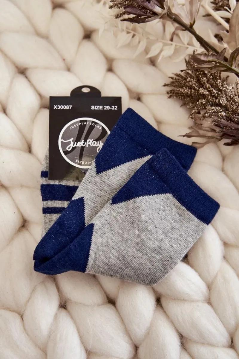 Best Młodzieżowe Skarpety Dwukolorowe Z Paskami Szaro-Granatowe Skarpetki|Skarpetki