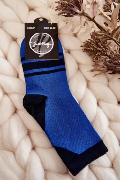 Hot Młodzieżowe Skarpety Dwukolorowe Z Paskami Niebiesko-Czarne Skarpetki|Skarpetki