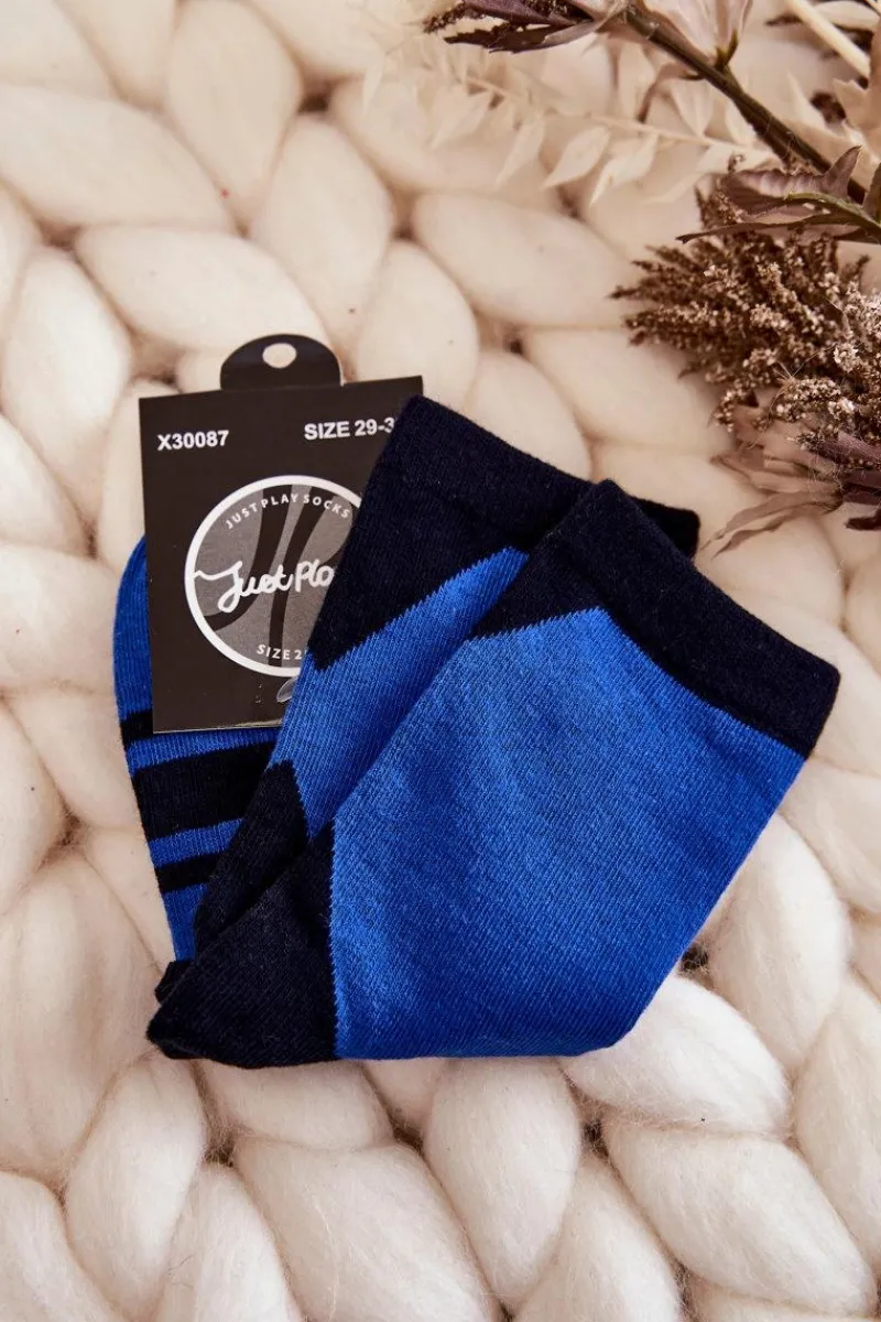 Hot Młodzieżowe Skarpety Dwukolorowe Z Paskami Niebiesko-Czarne Skarpetki|Skarpetki