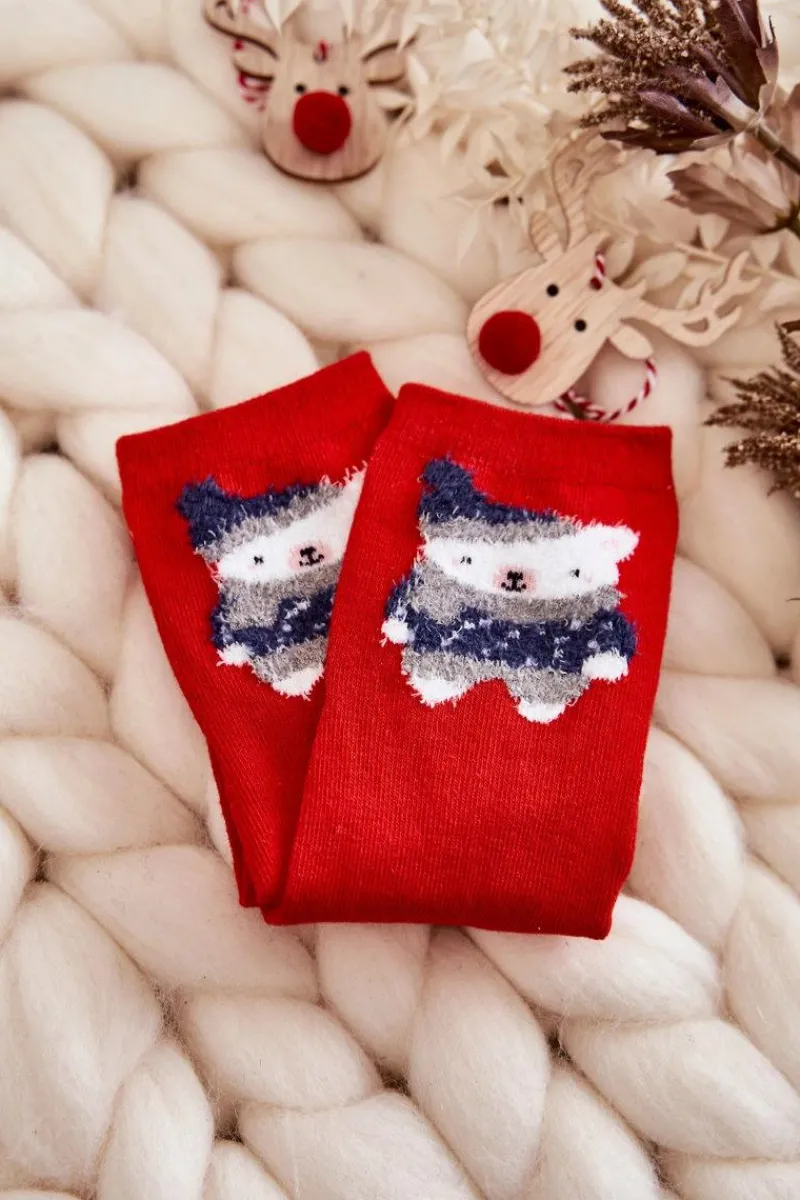 Hot Just Play Młodzieżowe Skarpety Gładkie Z Misiem Czerwone Czerwony