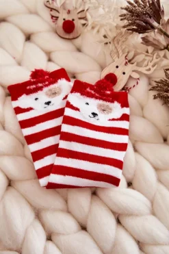 Hot Młodzieżowe Skarpety W Paski Z Pieskiem Biało-Czerwone Skarpetki|Skarpetki