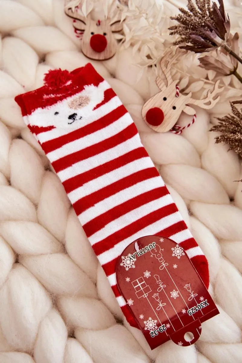 Hot Młodzieżowe Skarpety W Paski Z Pieskiem Biało-Czerwone Skarpetki|Skarpetki