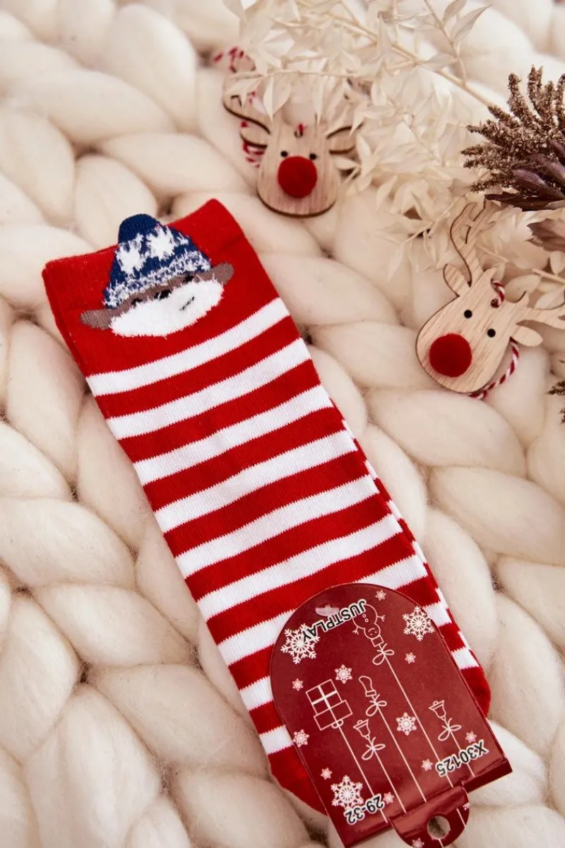 Skarpetki|Skarpetki>Just Play Młodzieżowe Skarpety W Paski Z Misiem Biało-Czerwone