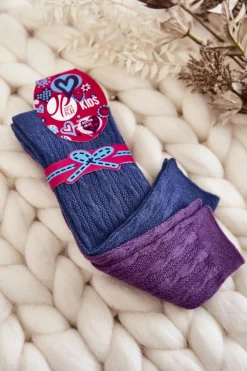 Best Młodzieżowe Wysokie Skarpetki Do Kolan 2-Pak Granatowo-Fioletowe Skarpetki|Skarpetki