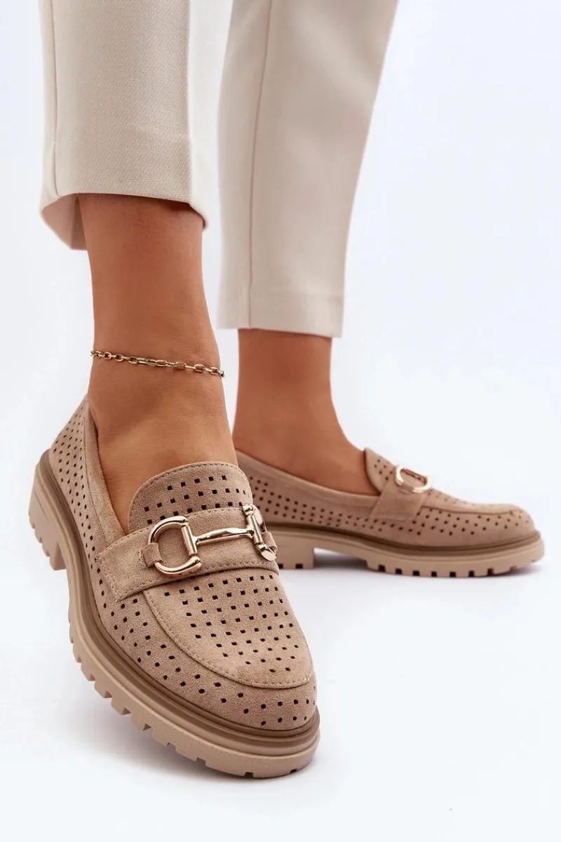 Online Mokasyny Damskie Ażurowe Z Ozdobą Beżowe Talesse Damskie Mokasyny Damskie Zamszowe