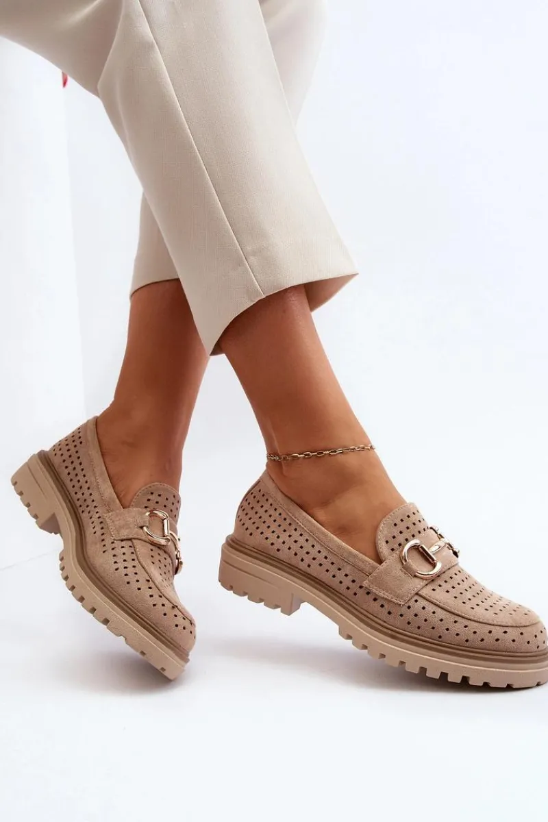 Online Mokasyny Damskie Ażurowe Z Ozdobą Beżowe Talesse Damskie Mokasyny Damskie Zamszowe