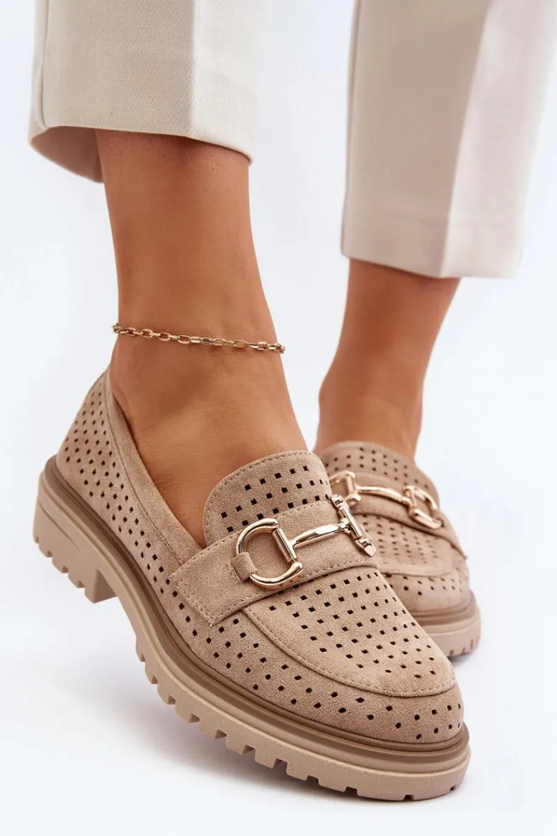 Online Mokasyny Damskie Ażurowe Z Ozdobą Beżowe Talesse Damskie Mokasyny Damskie Zamszowe