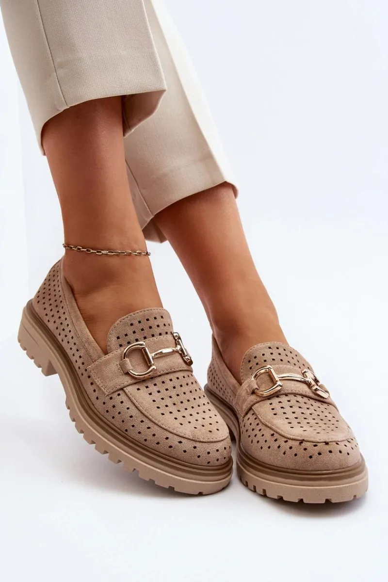 Online Mokasyny Damskie Ażurowe Z Ozdobą Beżowe Talesse Damskie Mokasyny Damskie Zamszowe