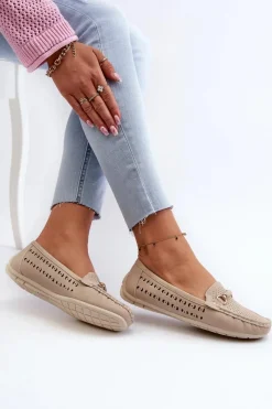 Sale Boto Mokasyny Damskie Ażurowe Z Ozdobą Beżowe Kaydance Beżowy