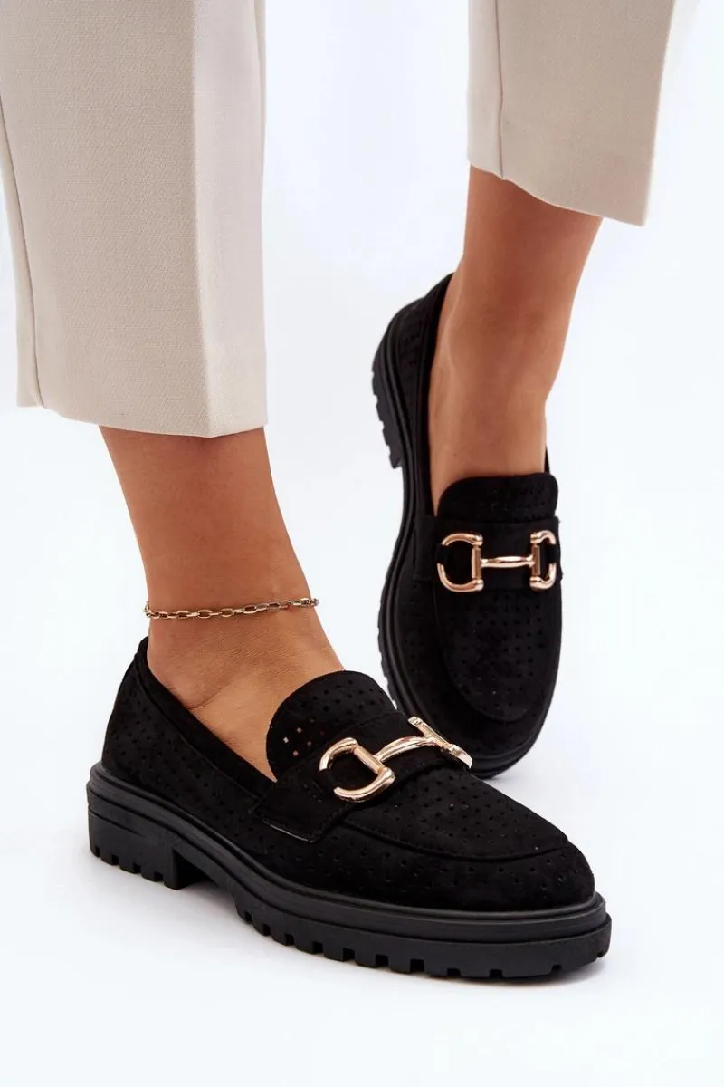 Loafersy Damskie|Mokasyny Płaskie>Boto Mokasyny Damskie Ażurowe Z Ozdobą Czarne Talesse Czarny