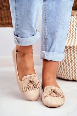 New Boto Mokasyny Damskie Beżowe Lordsy Frędzle Therese