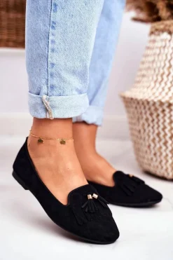 Online Mokasyny Damskie Czarne Lordsy Frędzle Therese Damskie Mokasyny Damskie Zamszowe