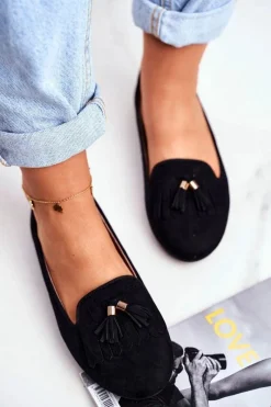 Online Mokasyny Damskie Czarne Lordsy Frędzle Therese Damskie Mokasyny Damskie Zamszowe