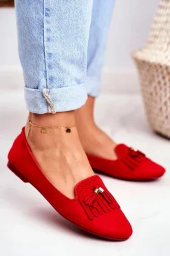 Outlet Mokasyny Damskie Czerwone Lordsy Frędzle Therese Damskie Mokasyny Damskie Zamszowe