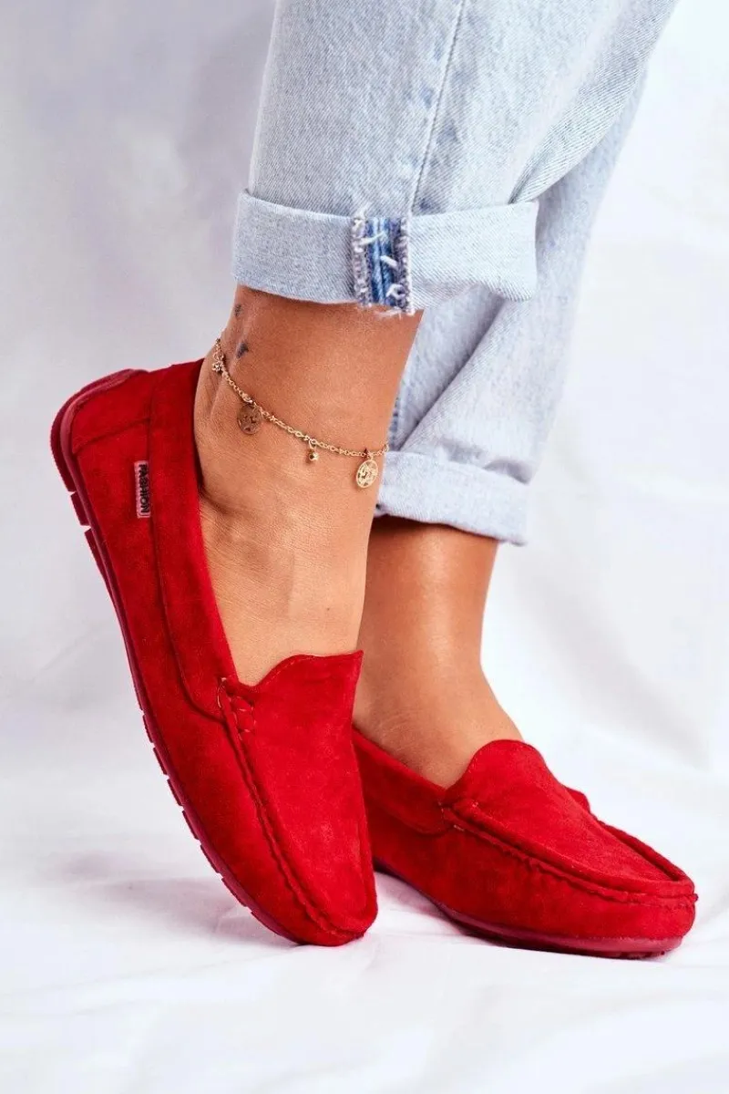 Loafersy Damskie|Mokasyny Damskie Zamszowe>Evento Mokasyny Damskie Czerwone Zamszowe Morreno