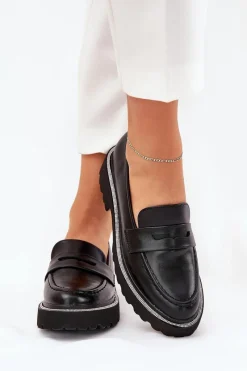 Clearance Mokasyny Damskie Eko Skórzane Z Cyrkoniami Czarne Wilamla Damskie Mokasyny Płaskie|Mokasyny Damskie Skórzane