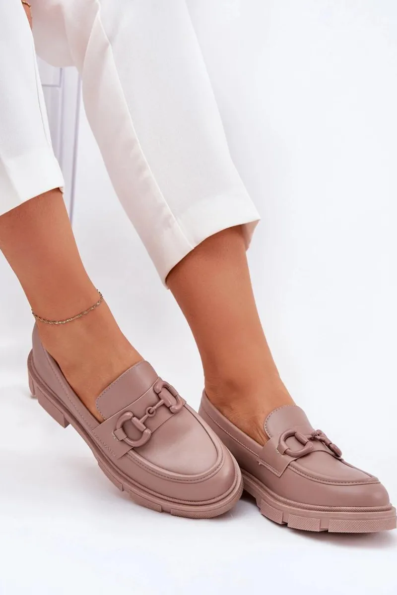 Online Mokasyny Damskie Eko Skórzane Z Ozdobnym Detalem Khaki Seftass Damskie Loafersy Damskie|Mokasyny Płaskie