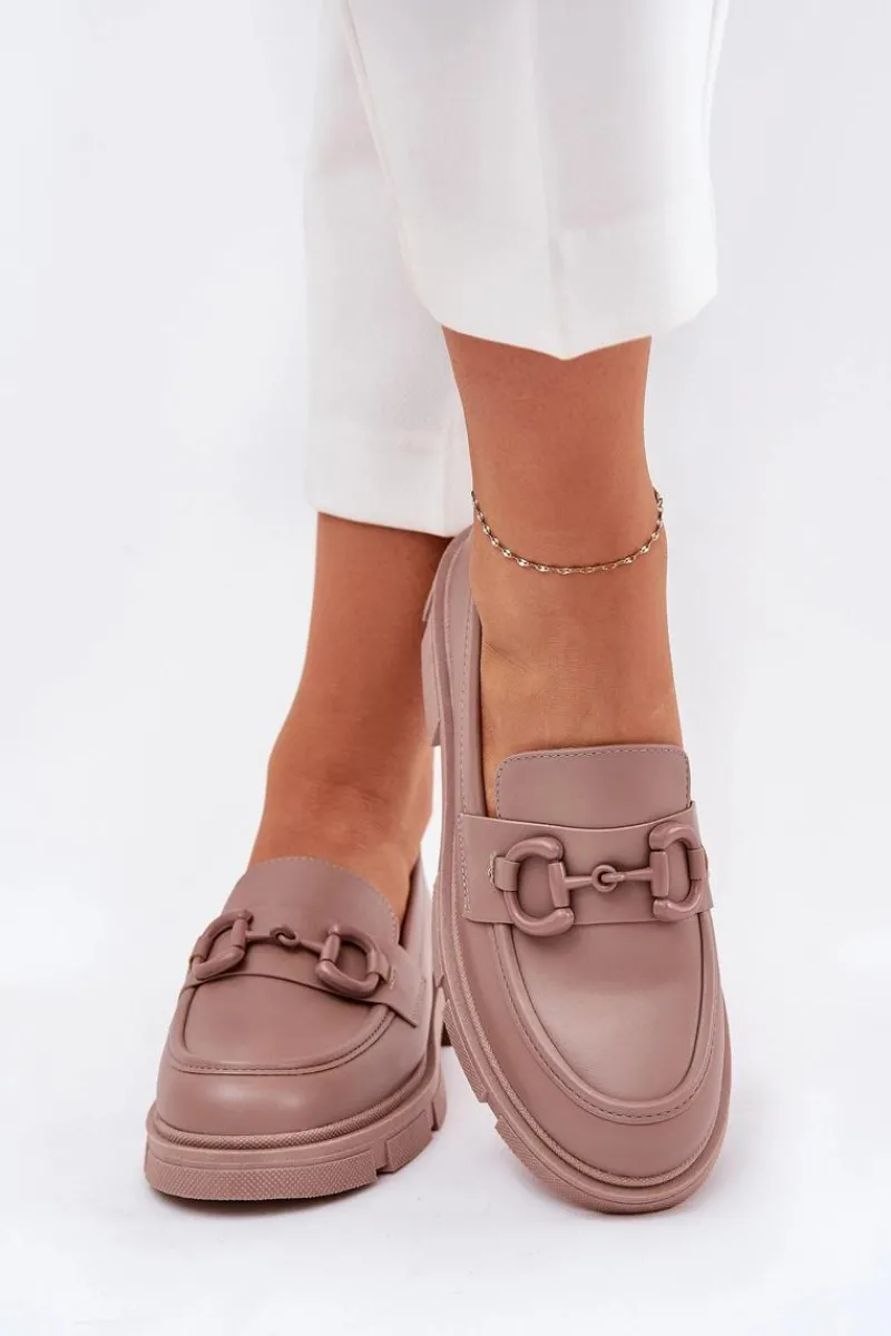 Online Mokasyny Damskie Eko Skórzane Z Ozdobnym Detalem Khaki Seftass Damskie Loafersy Damskie|Mokasyny Płaskie