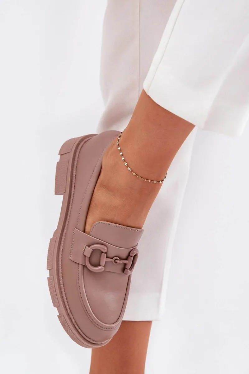 Online Mokasyny Damskie Eko Skórzane Z Ozdobnym Detalem Khaki Seftass Damskie Loafersy Damskie|Mokasyny Płaskie