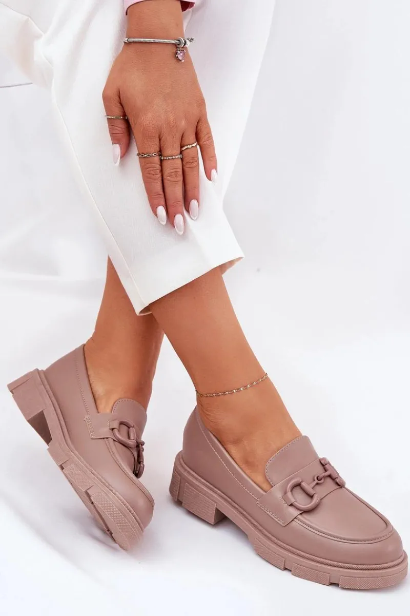 Online Mokasyny Damskie Eko Skórzane Z Ozdobnym Detalem Khaki Seftass Damskie Loafersy Damskie|Mokasyny Płaskie