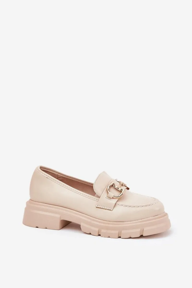 New Boto Mokasyny Damskie Eko Skórzane Ze Złotym Detalem Beżowe Ravalissea