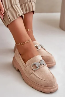 New Boto Mokasyny Damskie Eko Zamszowe Z Ozdobą Beżowe Wistera