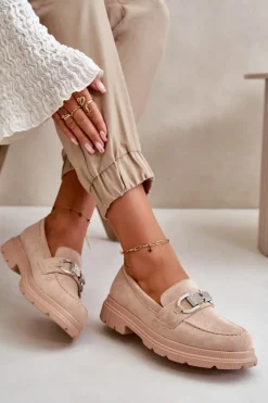 New Boto Mokasyny Damskie Eko Zamszowe Z Ozdobą Beżowe Wistera