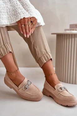 New Boto Mokasyny Damskie Eko Zamszowe Z Ozdobą Beżowe Wistera