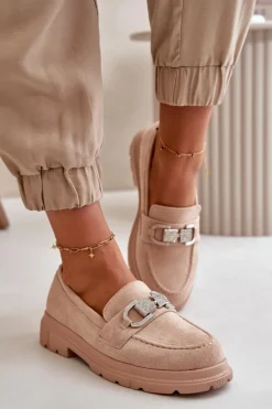 New Boto Mokasyny Damskie Eko Zamszowe Z Ozdobą Beżowe Wistera